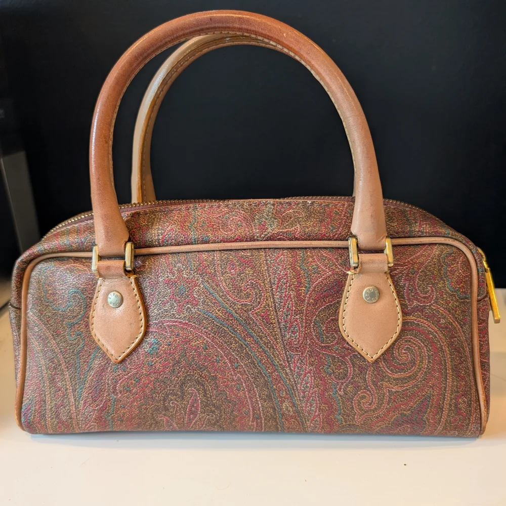 Etro Paisley Satchel with Vachetta Leather Drop Handles and Brass Accents